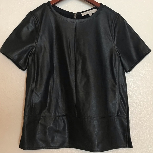 LOFT Tops - Ann Taylor LOFT Faux Leather Front Shirt Black S